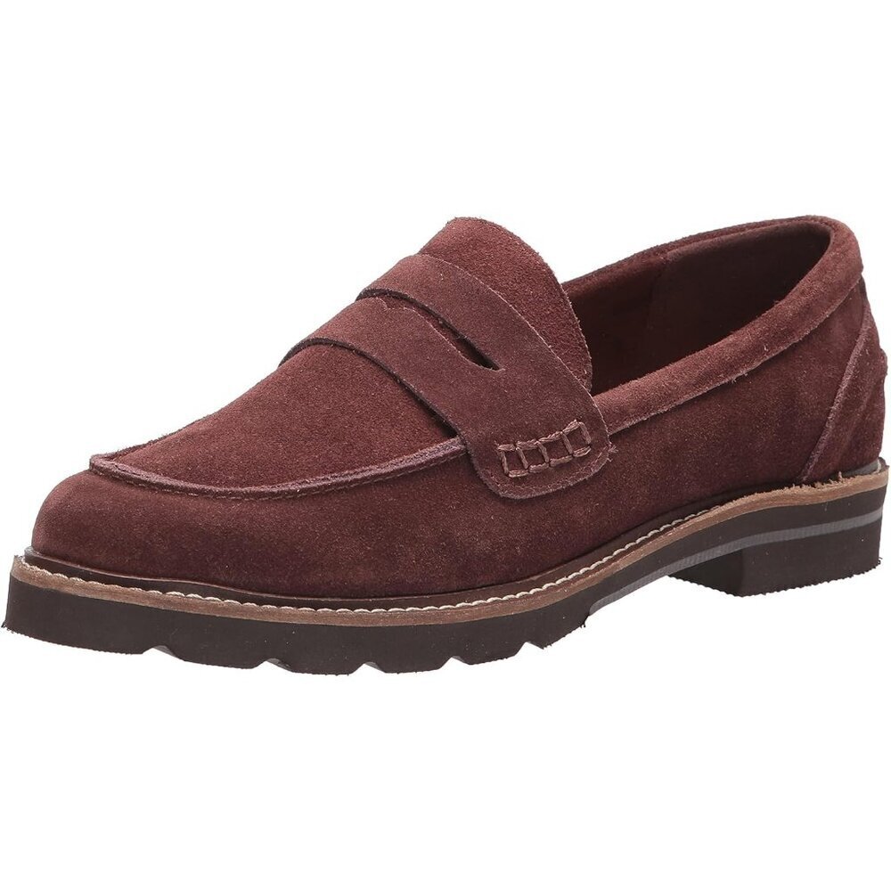 Anne Klein Womens Brown Rubber Low Chunky Heel Rounded Toe Emmylou Loafer Flat